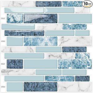 Peel Stick Adhesive Backsplash Marble Tile Stickers 3D Blue Teal 10 Sheet 12×12